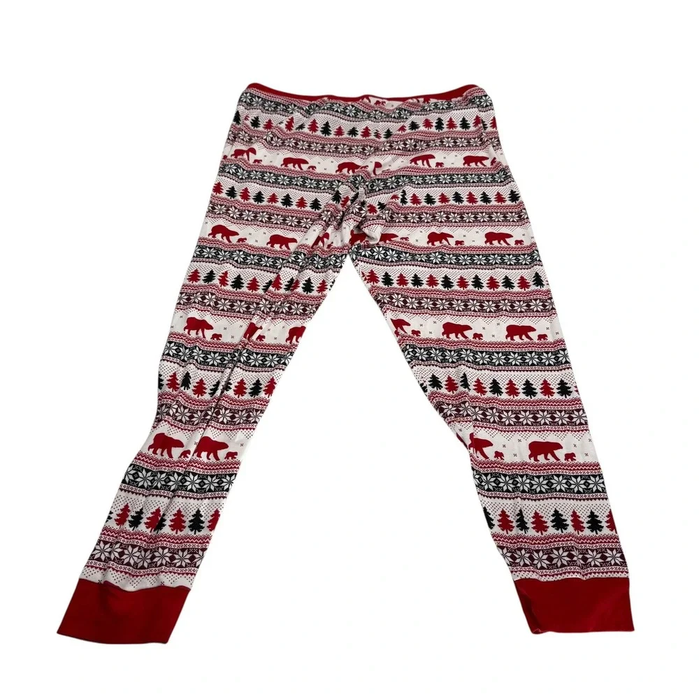 Wondershop Men's Pajama Set XL Bears Snowflakes Trees Christmas White Red Black
